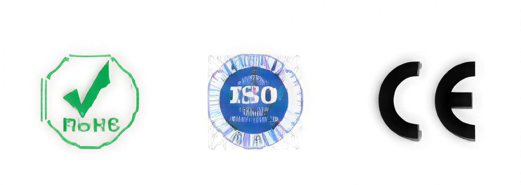 A blue and white ISO certification logo with a gear design.