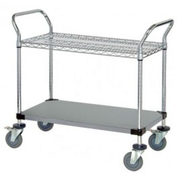 WRSC-2442SS-2S STAINLESS WIRE & SOLID 2-SHELF UTILITY CART