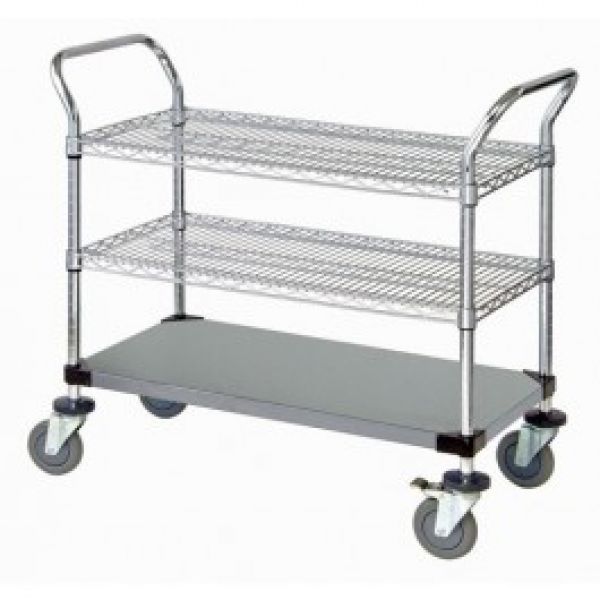 WRSC-1842SS-3S STAINLESS WIRE & SOLID 3-SHELF UTILITY CART