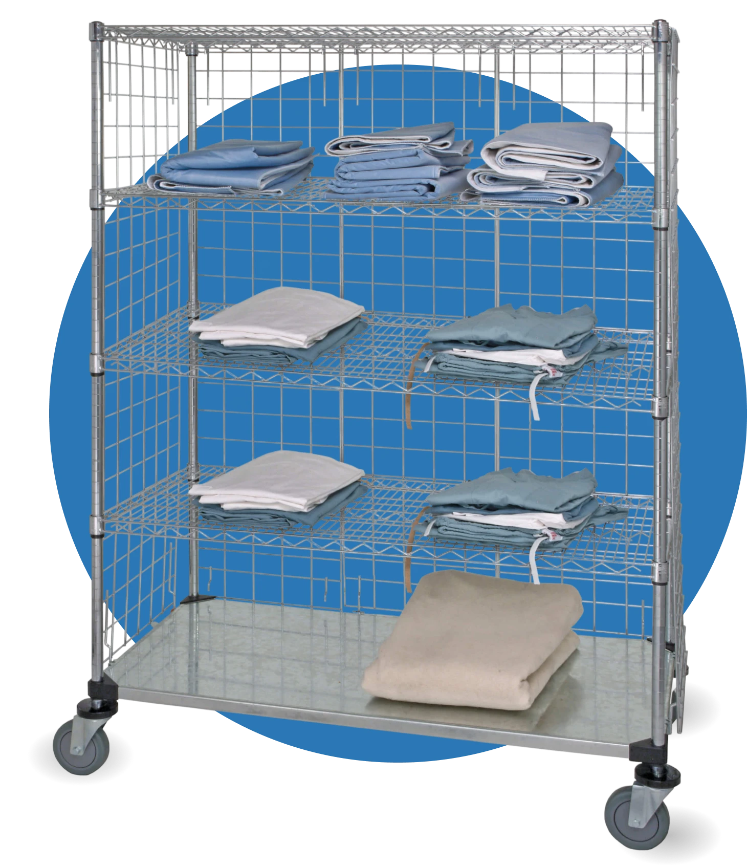 Industrial rack with organized fabric items