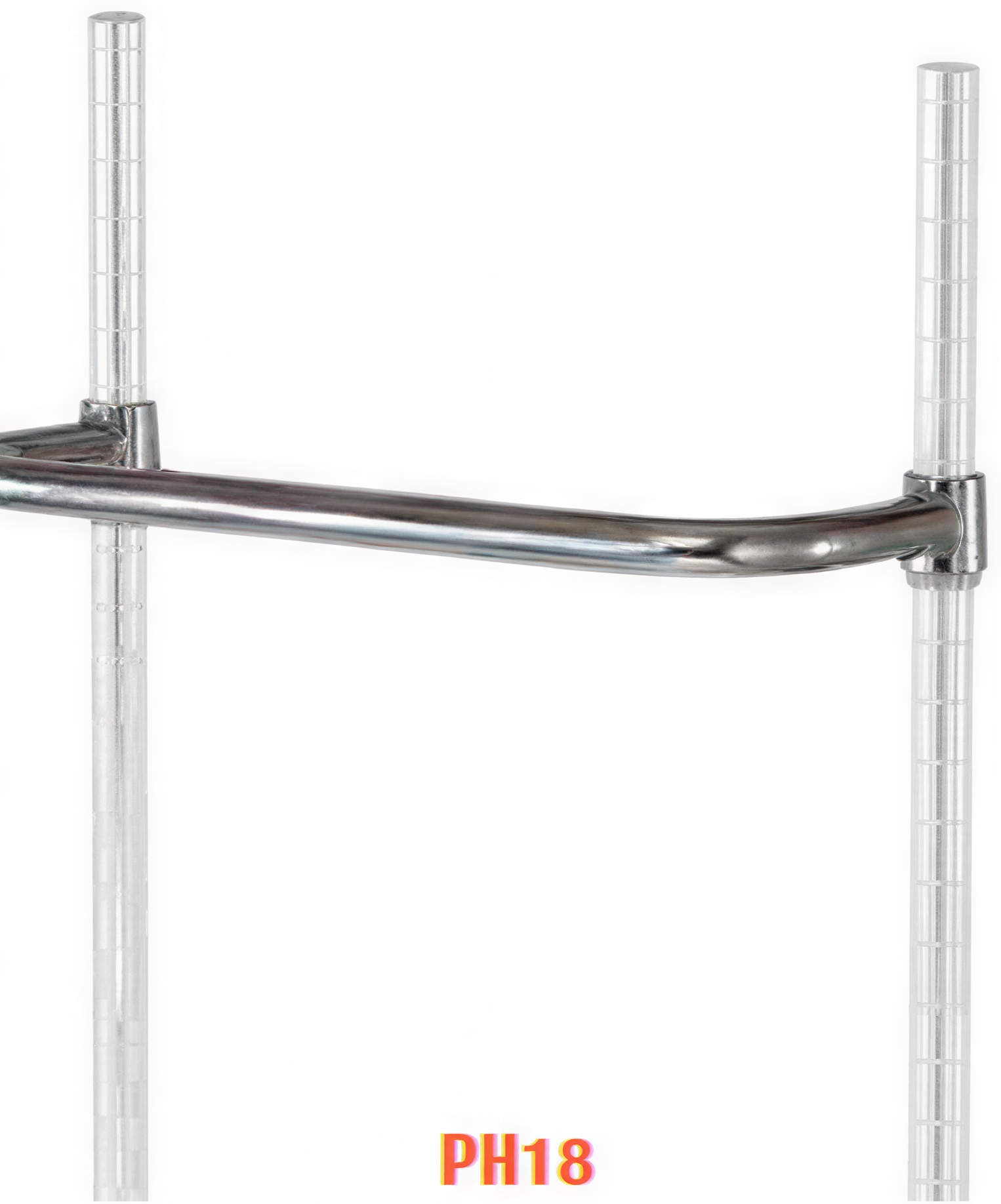 A metal horizontal bar with adjustable height markers for support.